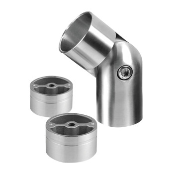 Spojka, nastavitelný úhel, (- 90° až + 90°), vč. 2 adaptérů, dřevěné madlo O42 mm, nerez. ocel 304, kartáčovaná